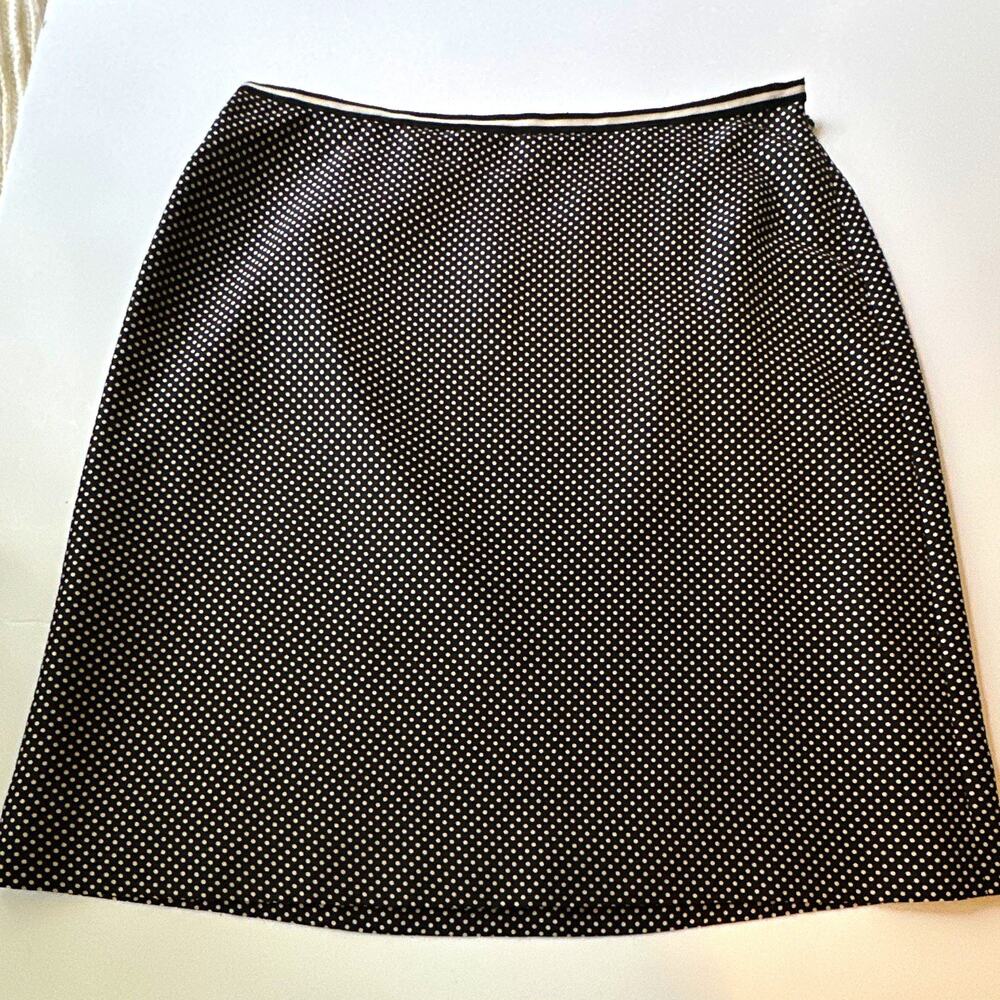 Ann Taylor Women’s 12 Black White Polka Dot Silk Satin A-Line Knee Skirt Lined